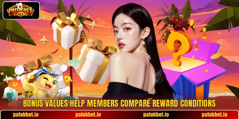 Bonus values help members compare reward conditions Bonus values help members compare reward conditions