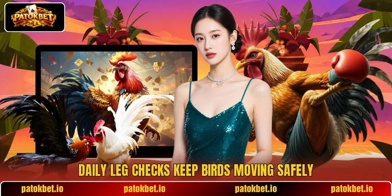 Daily leg checks keep birds moving safely Daily leg checks keep birds moving safely
